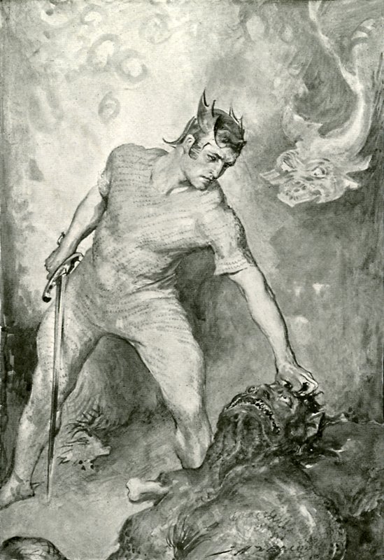 Beowulf usekne Grendelovi hlavu od after John Henry Frederick Bacon
