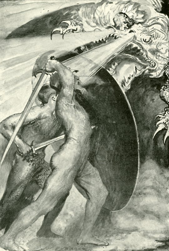 Oba válečníci stáli za železným štítem od after John Henry Frederick Bacon
