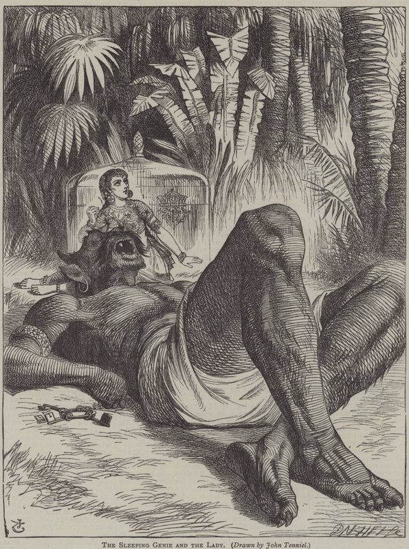 Spící džin a dáma od after John Tenniel