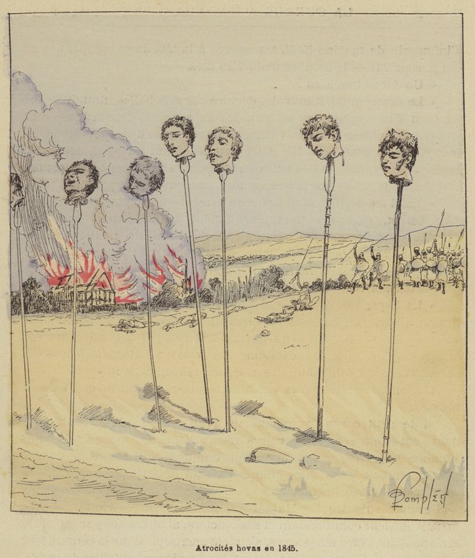Hovas zvěrstva v roce 1845 od after Louis Charles Bombled