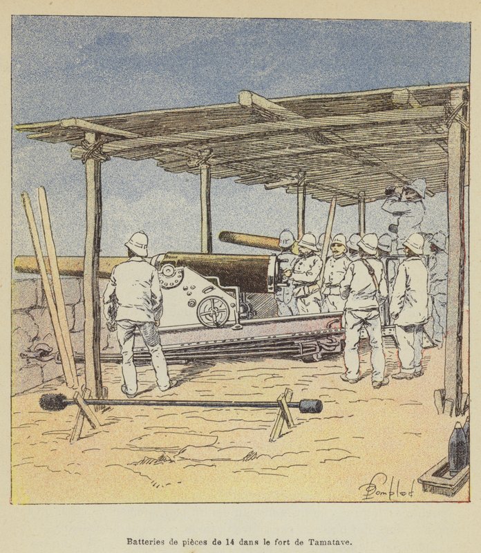Baterie 14 kusů v pevnosti Tamatave od after Louis Charles Bombled