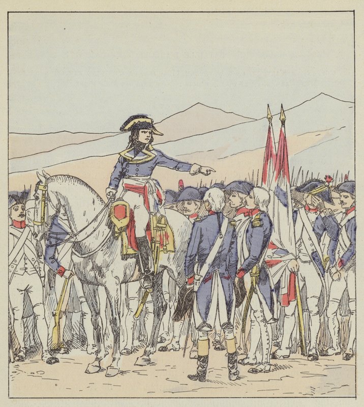 Bonaparte napomíná 85. a 39. z divize Vaubois na náhorní plošině Rivoli od after Louis Charles Bombled