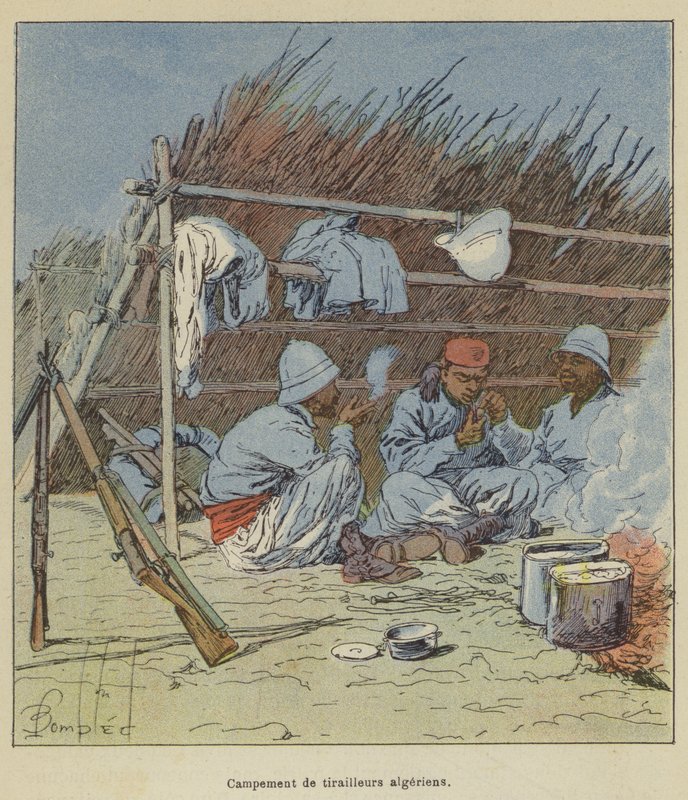 Tábor alžírských skirmishers od after Louis Charles Bombled