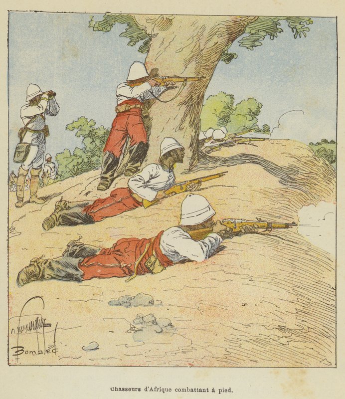 Afričtí lovci bojující pěšky od after Louis Charles Bombled