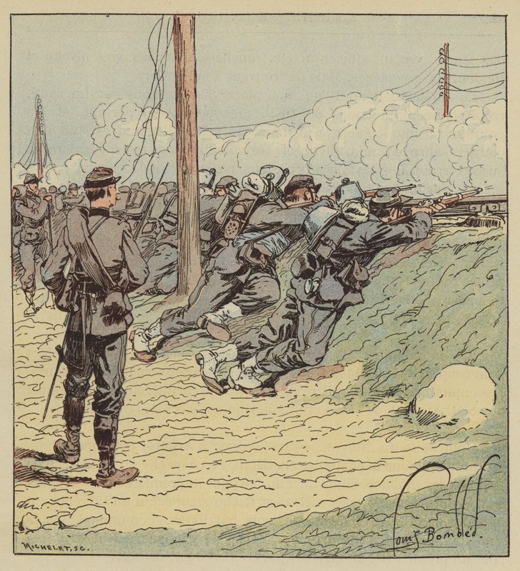 Combat dArtenay, 8. prapor chasseurs de marche rozmístěný podél náspu silnice? od after Louis Charles Bombled