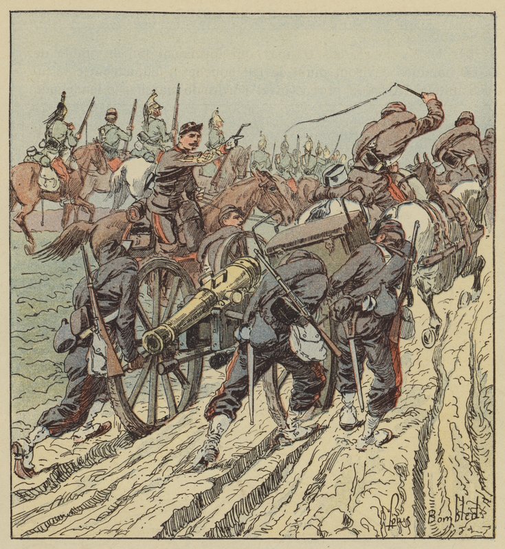 Combat dArtenay Ústup dělostřelectva pod ochranou 6. draků od after Louis Charles Bombled