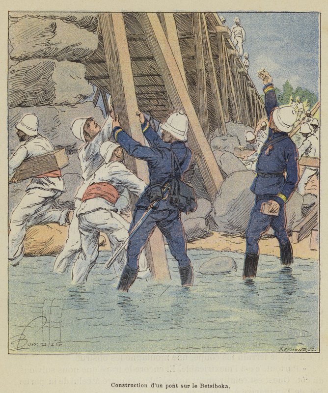 Stavba mostu na Betsiboce od after Louis Charles Bombled