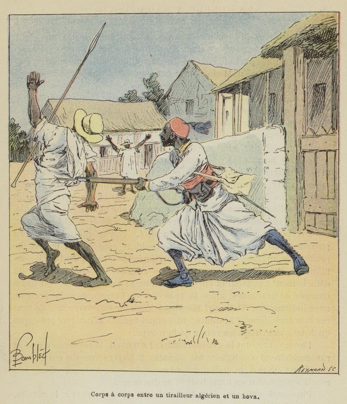 Boj zblízka mezi alžírským střelcem a hovou od after Louis Charles Bombled