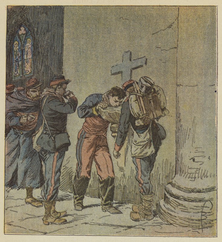 V kostele Villiers se francouzští vězni umírající žízní dělí o obsah svěcené vody. od after Louis Charles Bombled