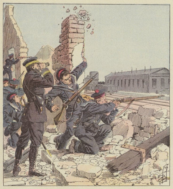 Obrana stanice Tien-Tsin námořní pěchotou od after Louis Charles Bombled