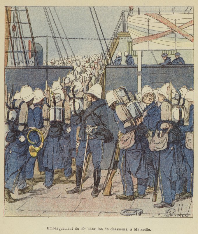 Nalodění 40. praporu chasseurs v Marseille od after Louis Charles Bombled