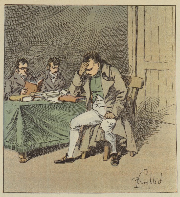 A Napoleon chvíli mlčel, hlavu měl položenou na jedné ze svých rukou. od after Louis Charles Bombled