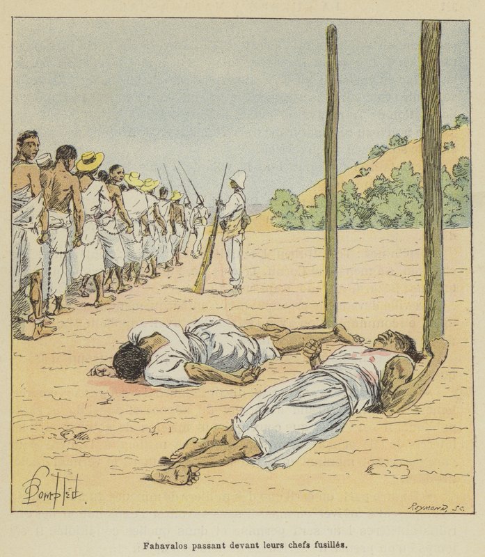 Fahavalos procházející před jejich hlavními puškami od after Louis Charles Bombled