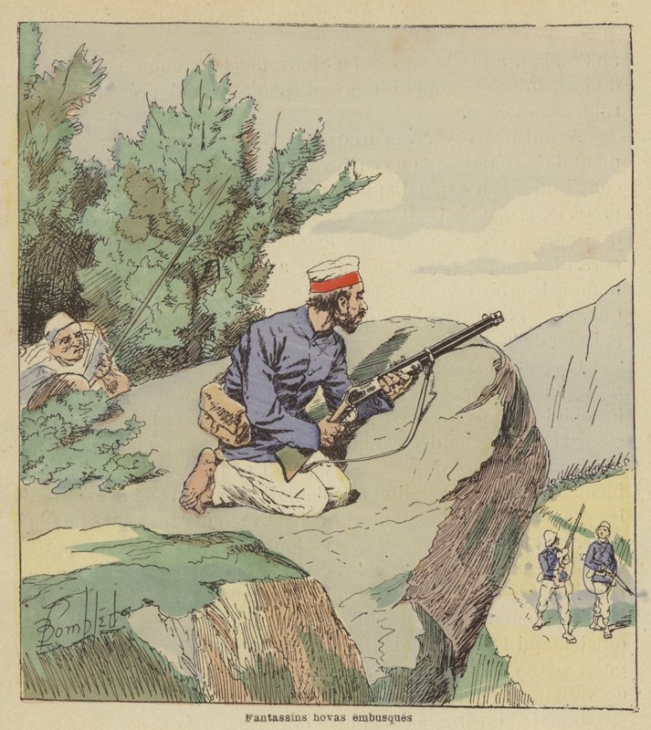 Hovas přepadne pěšáky ze zálohy od after Louis Charles Bombled