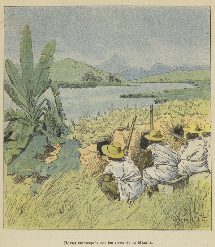 Hovas v úkrytu na břehu Mamby od after Louis Charles Bombled