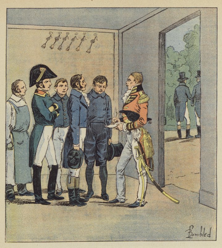 Hudson Lowe vyzpovídá Napoleonovy služebníky od after Louis Charles Bombled
