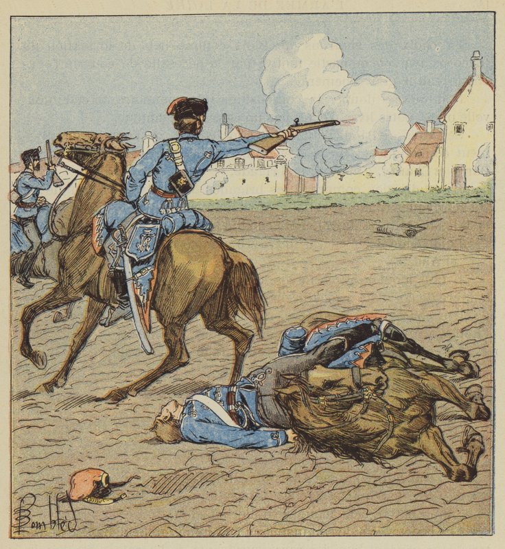 Pruští husaři útočí na vesnici od after Louis Charles Bombled