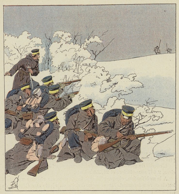 Japonská pěchota v zimním polním oděvu od after Louis Charles Bombled