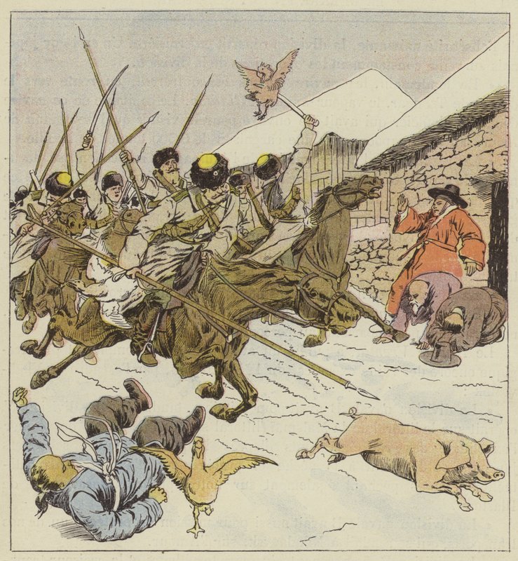 Kozácký vpád do vesnice od after Louis Charles Bombled