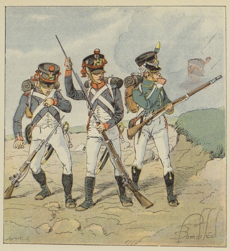 Mladá garda, 1806, Conscript-Grenadier, Tirailleur-Grenadier, Flanker-Hunter od after Louis Charles Bombled