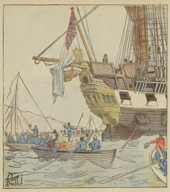 Císař v Plymouthu, na palubě Bellerophonu od after Louis Charles Bombled