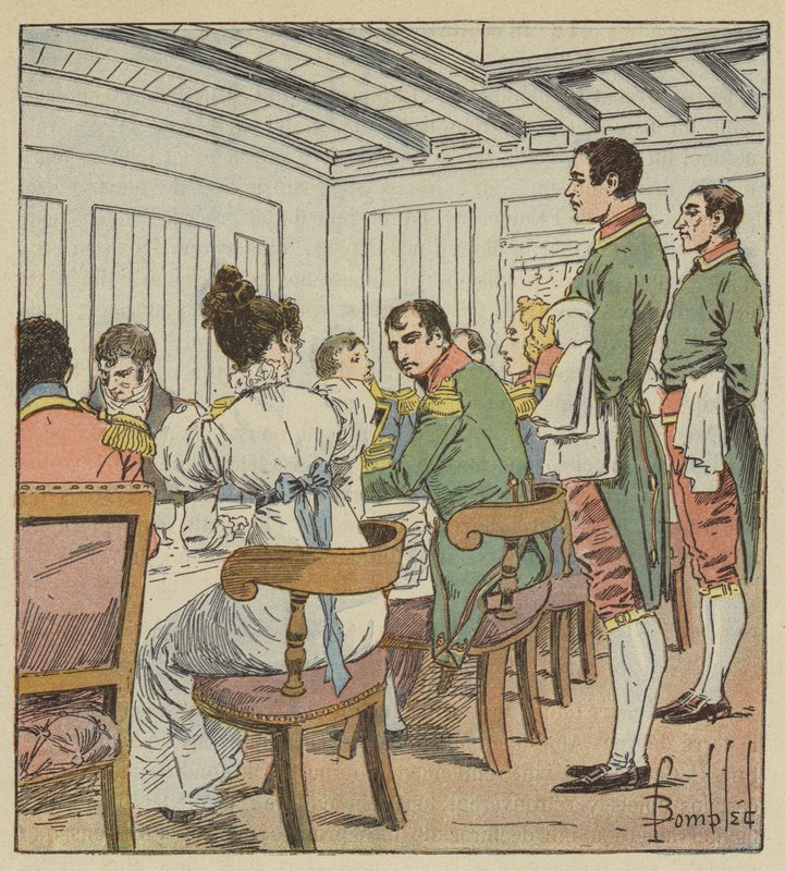 Císař měl po své levici paní de Montholon. od after Louis Charles Bombled