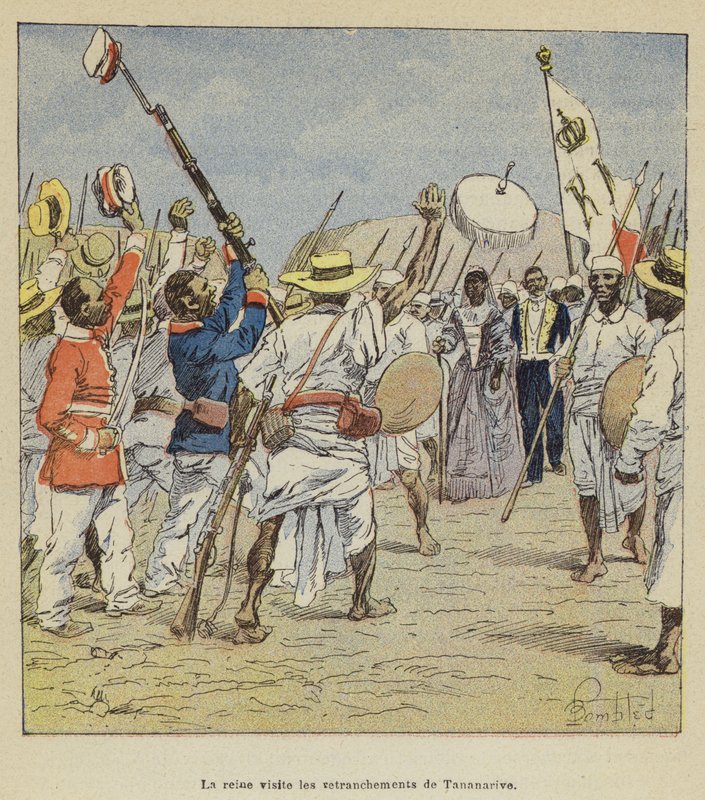 Královna navštíví opevnění Antananarivo od after Louis Charles Bombled