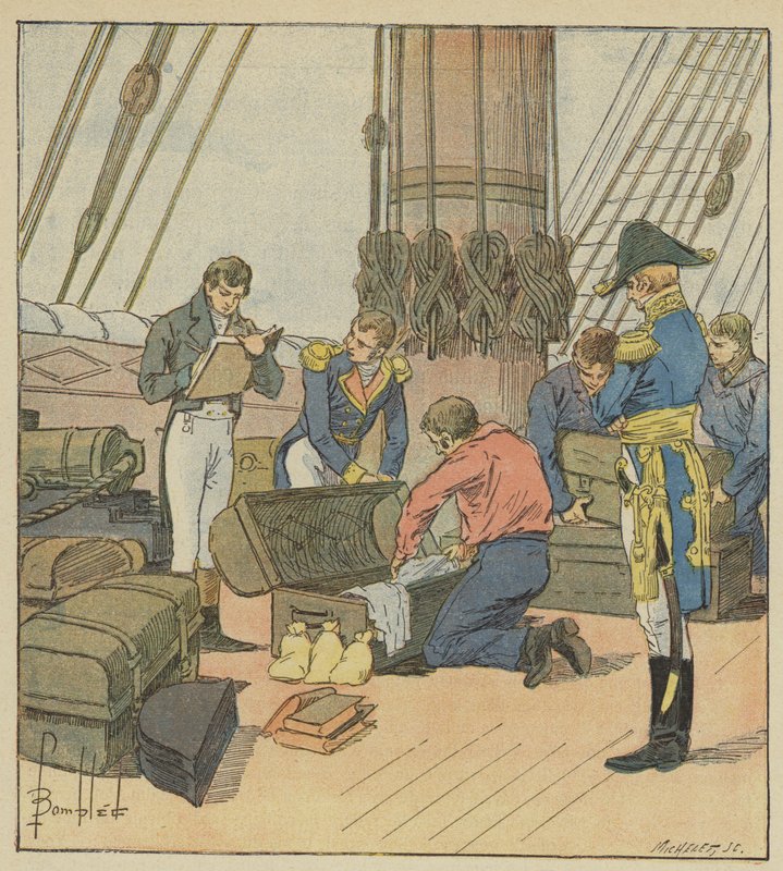 Anglický Lamiraut provádí inventuru Napoleonových zavazadel od after Louis Charles Bombled