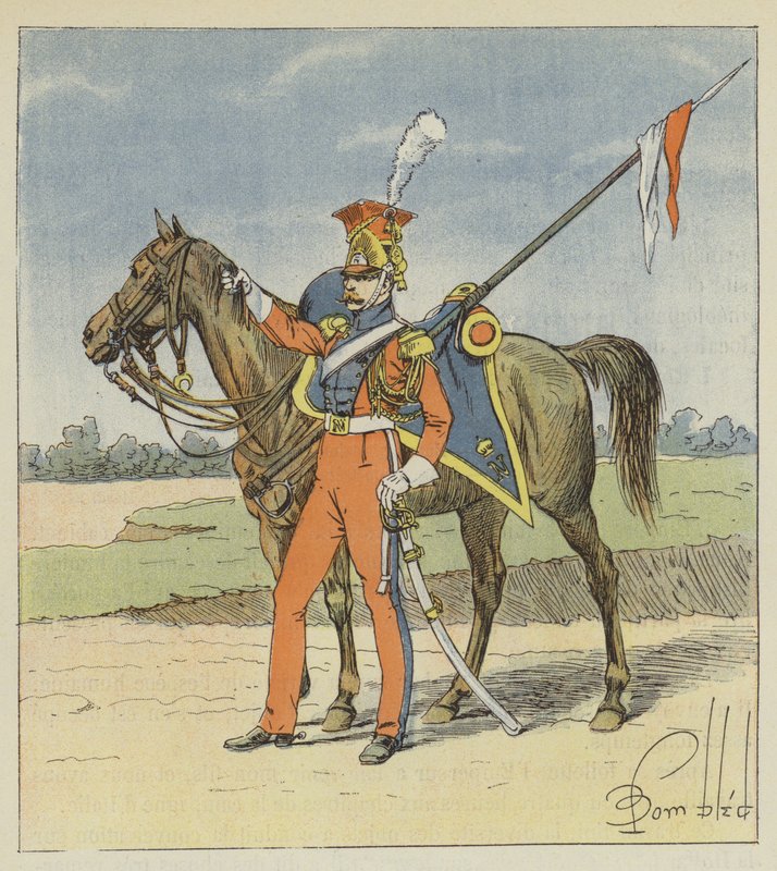 Holandský kopiník, Red Lancer z 2. pluku lehkých koňských kopiníků Císařské gardy od after Louis Charles Bombled
