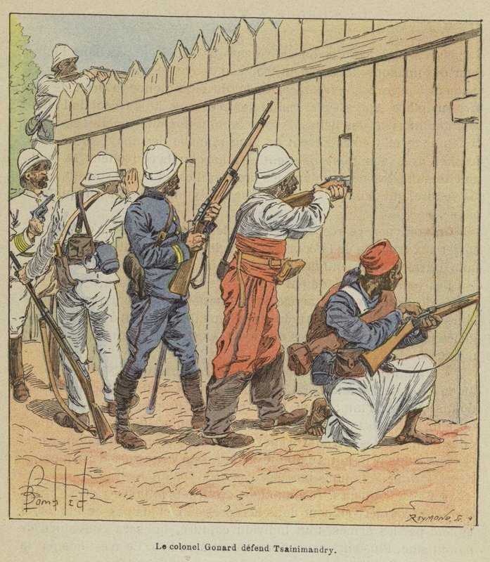 Le plukovník Gonard brání Tsainimandry od after Louis Charles Bombled