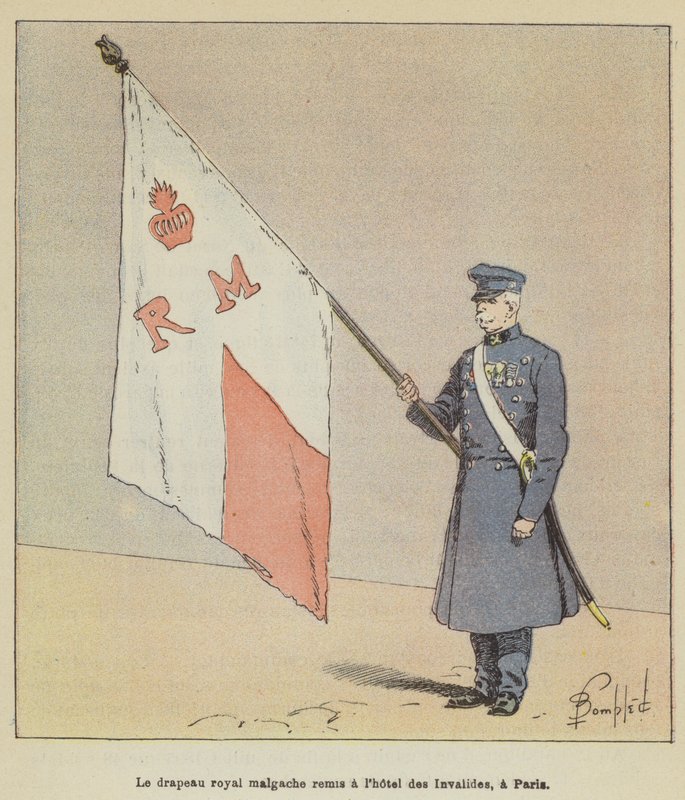 Královská madagaskarská vlajka předána pařížskému Hôtel des Invalides od after Louis Charles Bombled