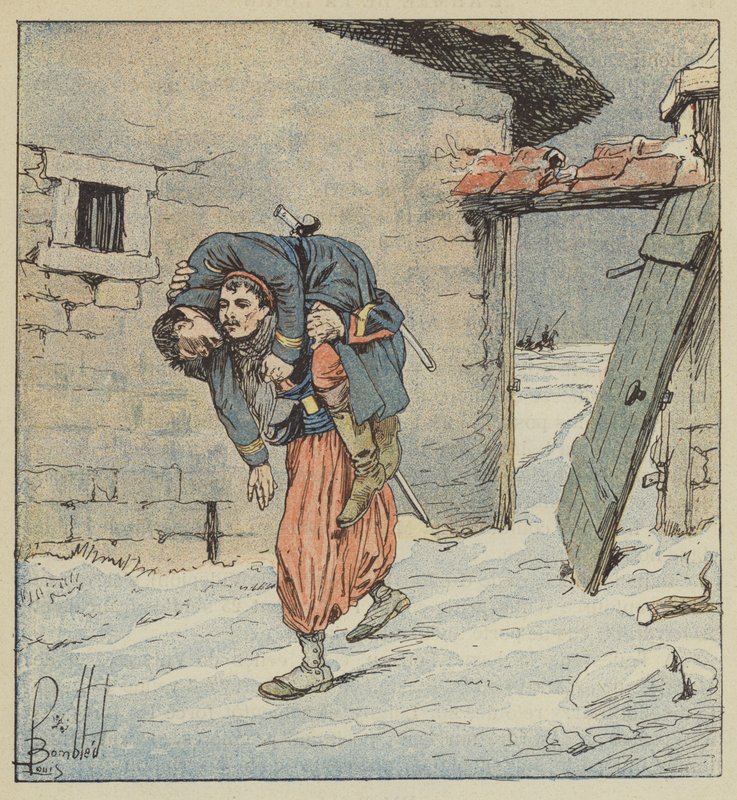 Ubytovatel Colonna z 2. Zouaves zachrání svého zraněného kapitána z rukou nepřítele od after Louis Charles Bombled