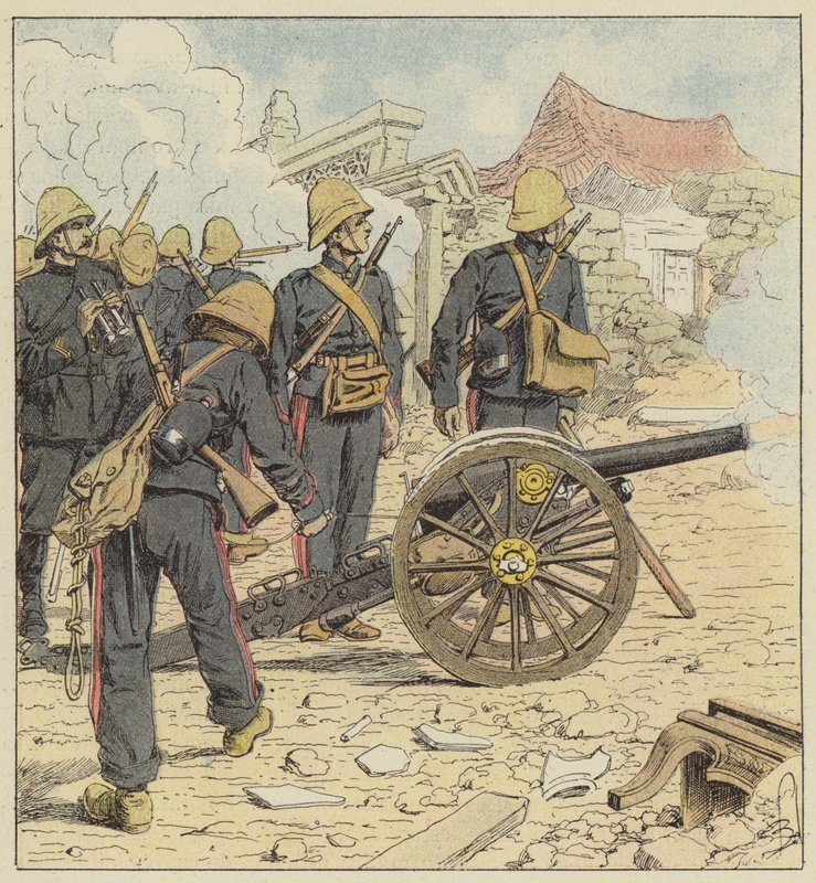 Francouzská palba na bránu Choum-Tsche-Men od after Louis Charles Bombled