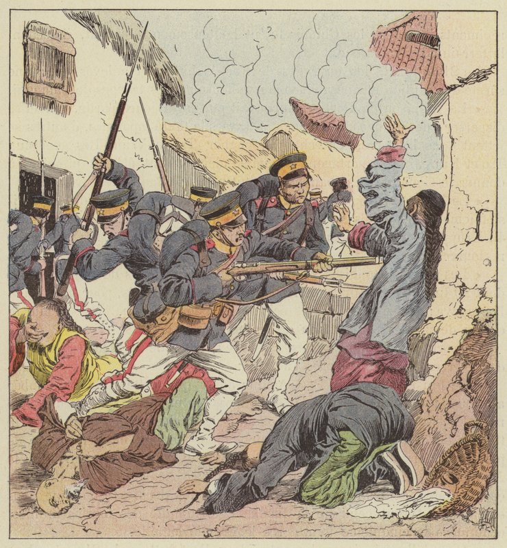 Japonci masakrují Číňany v Port Arthuru od after Louis Charles Bombled