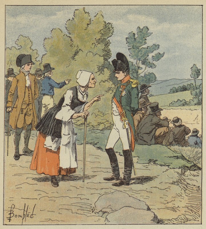 Napoleon mluví se starou ženou z Tarare od after Louis Charles Bombled