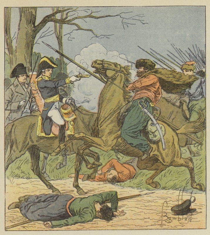 Napoleon překvapil v Brienne kozáky od after Louis Charles Bombled