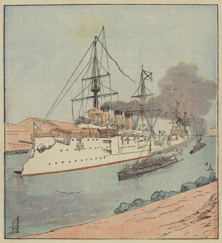 Ruské válečné lodě v Suezském průplavu od after Louis Charles Bombled