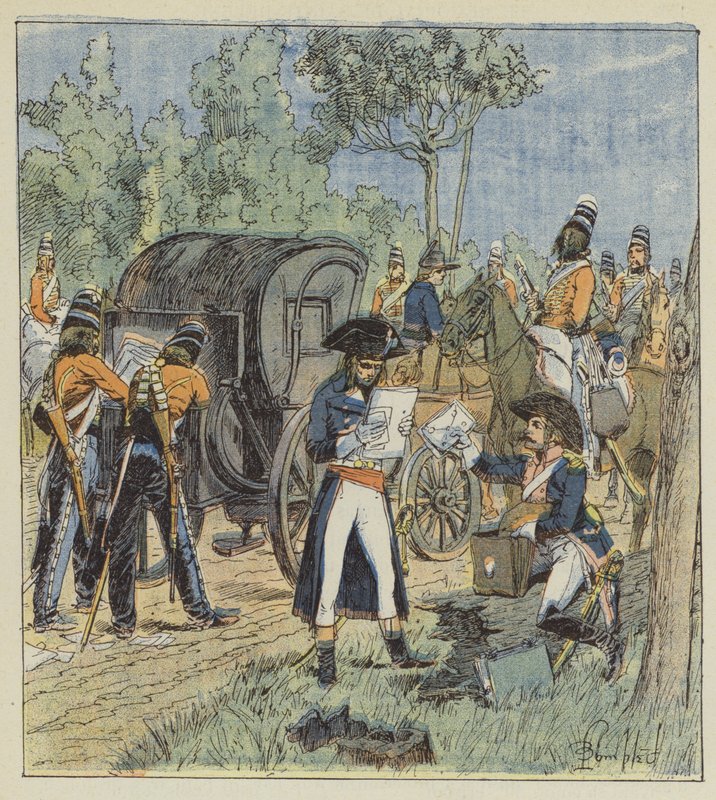 Důkazy o Pichegruově zradě se nacházejí v dodávkách rakouského generála Kinglina od after Louis Charles Bombled