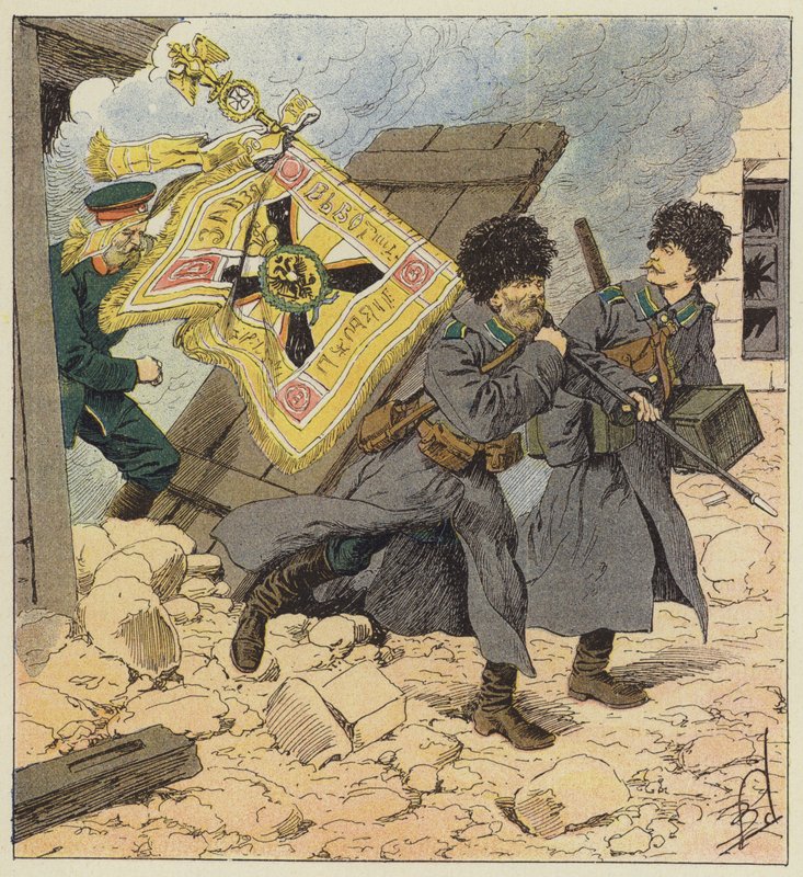 Záchrana vlajky při bombardování Vladivostoku od after Louis Charles Bombled