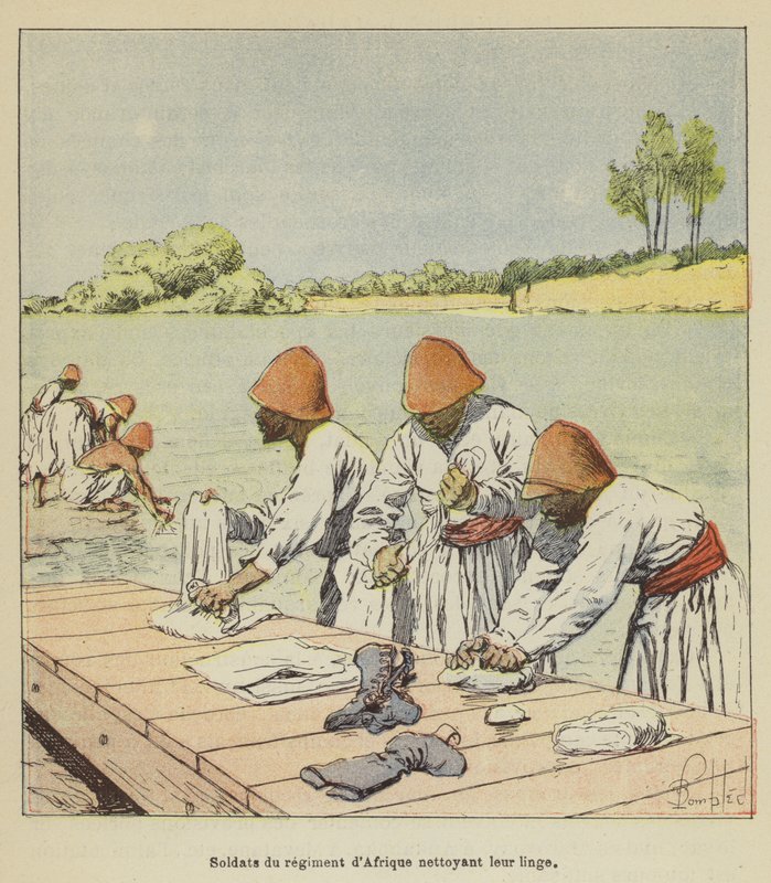 Vojáci afrického pluku čistí prádlo od after Louis Charles Bombled