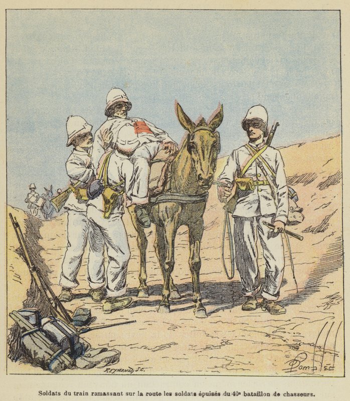 Trénujte vojáky, kteří na silnici sbírají vyčerpané vojáky 40. praporu lovců od after Louis Charles Bombled