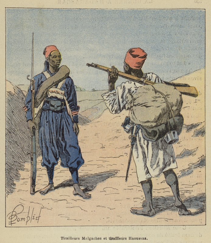 Madagaskarské šarvátky a hauské šarvátky od after Louis Charles Bombled