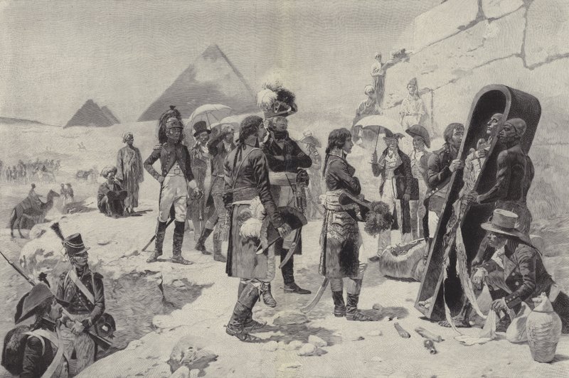 Napoleon před pyramidami uvažuje o mumii faraona od after Maurice Henri Orange