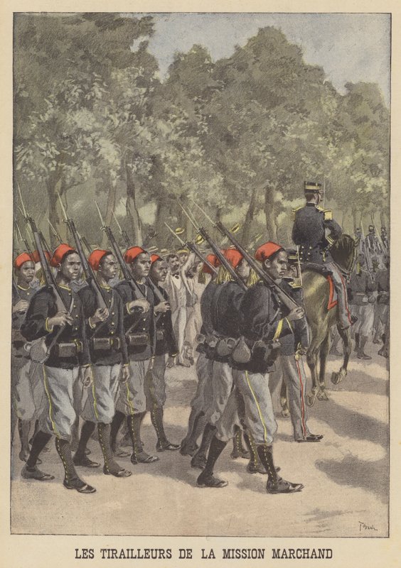 Francouzští koloniální tirailleurs z mise Marchand od after Oswaldo Tofani