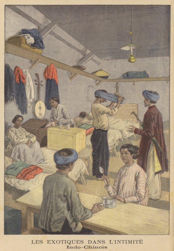 Lidé z Francouzské Indočíny ve svém ubytování na výstavě Universelle z roku 1900 v Paříži od after Oswaldo Tofani
