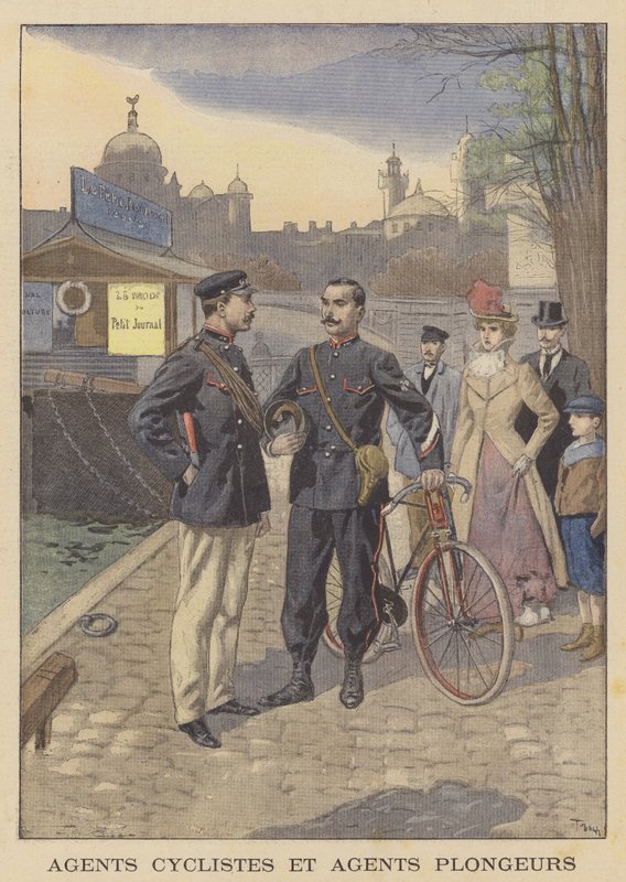 Policejní cyklista a říční policista, Paříž od after Oswaldo Tofani