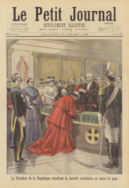 Francouzský prezident Faure nasazuje kardinálskou čepici na hlavu papežského nuncia od after Oswaldo Tofani