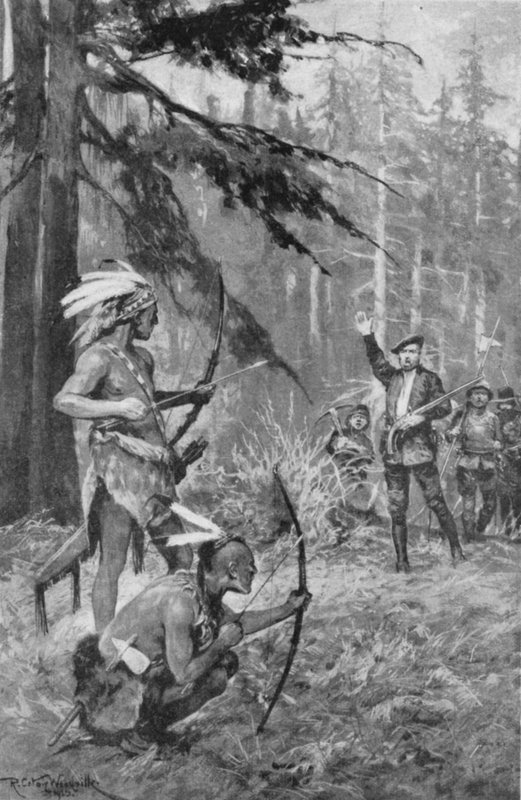 Jacques Cartier narazí na domorodce v lese poblíž řeky St Lawrence od after Richard Caton II Woodville
