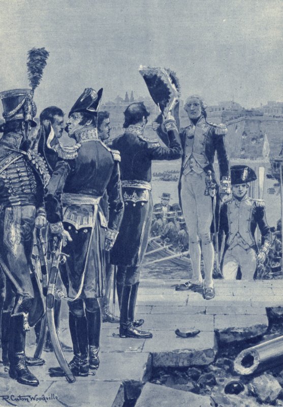 Malta, po dvouletém obléhání Francouzi vzdávají ostrov Britům v roce 1800 od after Richard Caton II Woodville
