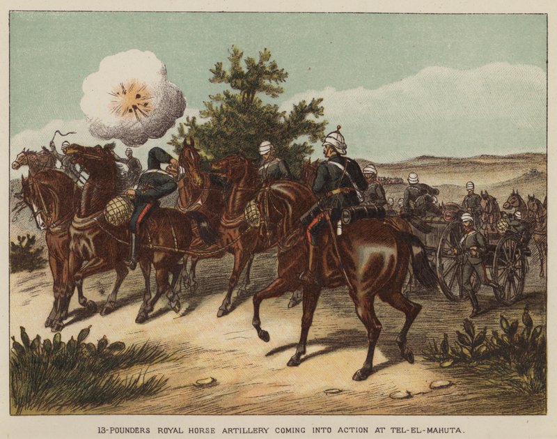 13-pounders Royal Horse Artillery přichází do akce v Tel-El-Mahuta od after Richard Simkin